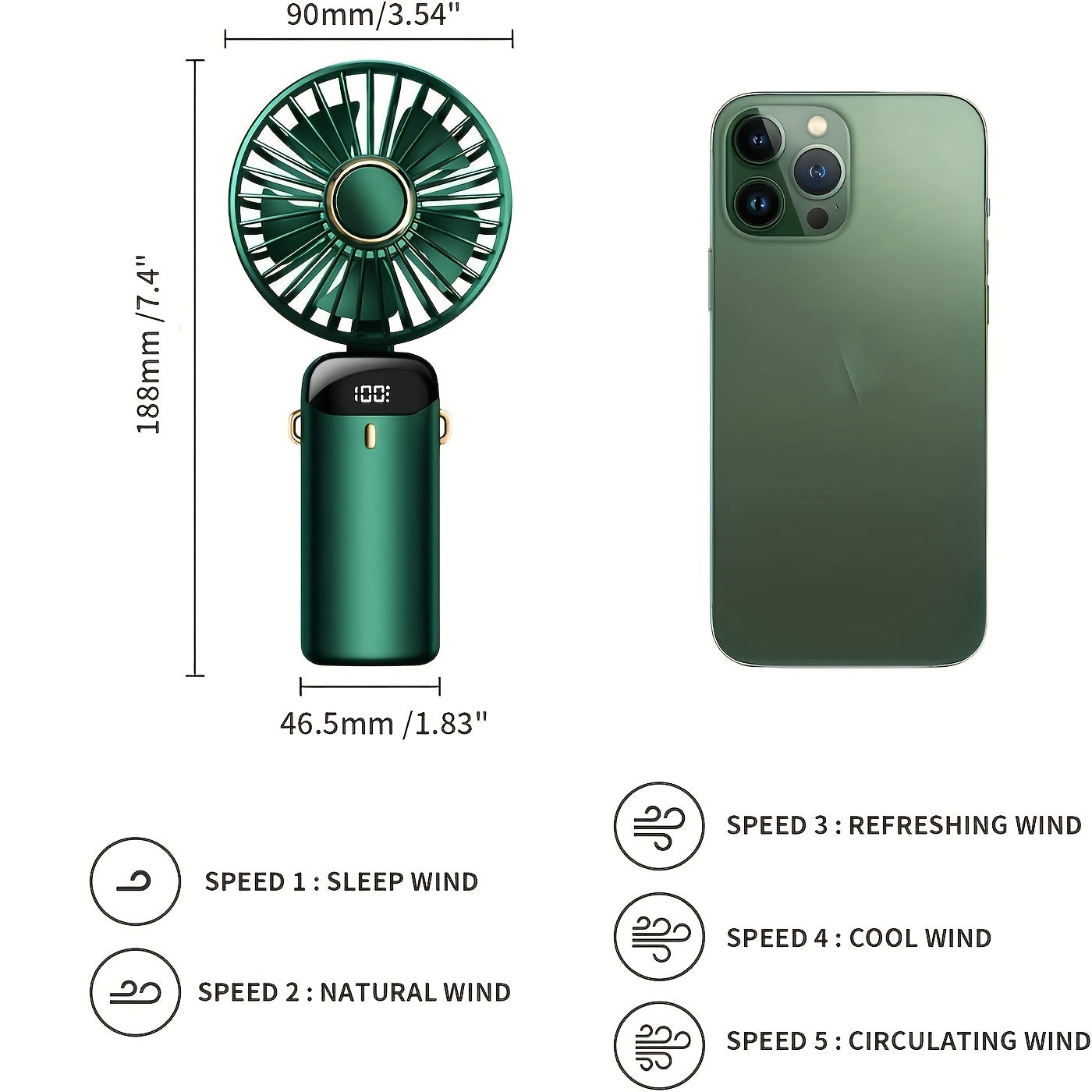 Foldable Handheld Fan - LED Display